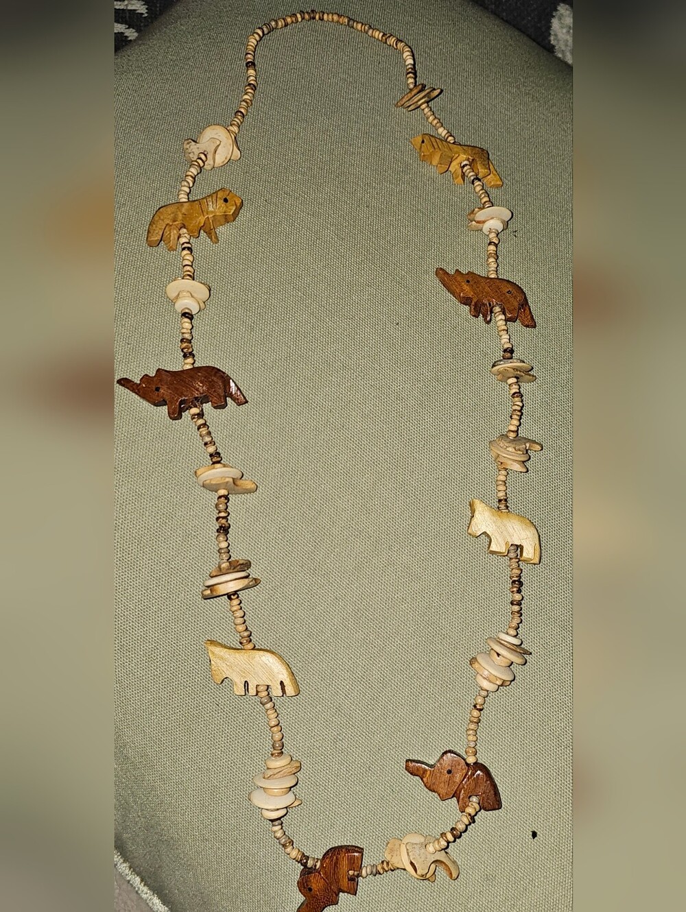 Hand-Carved Wooden Animal Necklace in Natural Brown & Tan and Earrings